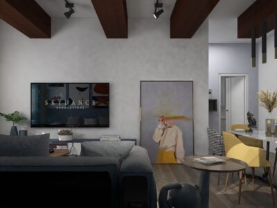 studio apartment _3d rendering