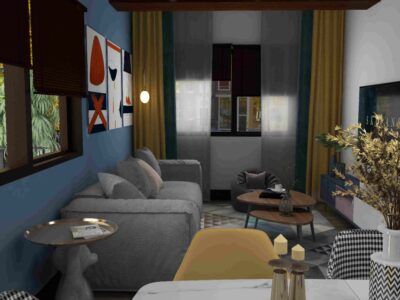 studio apartment _3d rendering_living room